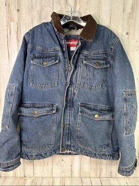Wrangler Blue Denim Field Jacket with Brown Corduroy Collar